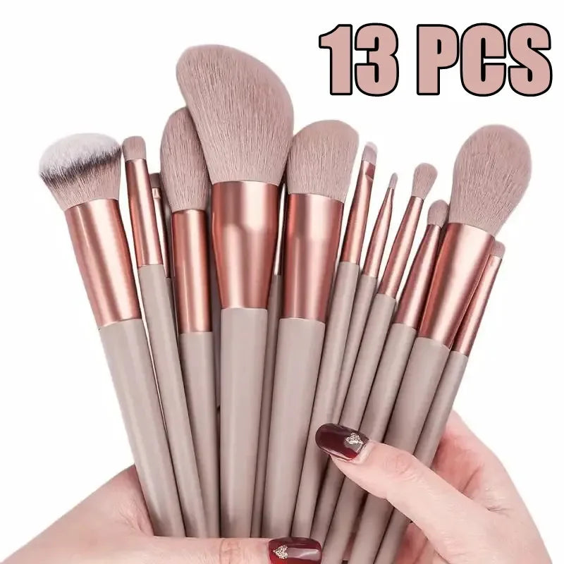 Complete 13-Piece Beauty Brush Kit – Fluffy, Soft, and Versatile for Blending & Powder