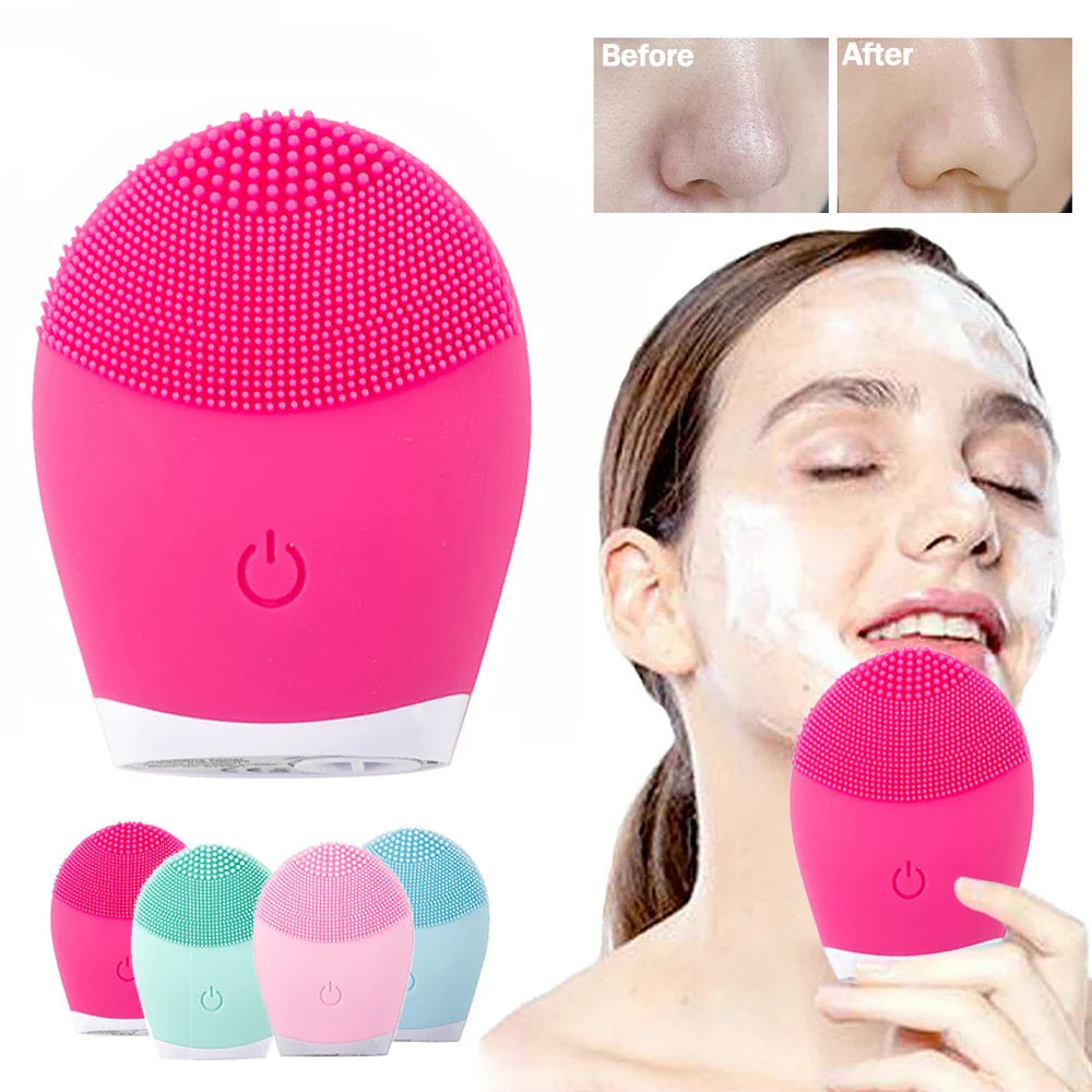 Sonic Vibration Silicone Facial Cleansing Brush – Electric Face Massager for Deep Pore Cleaning