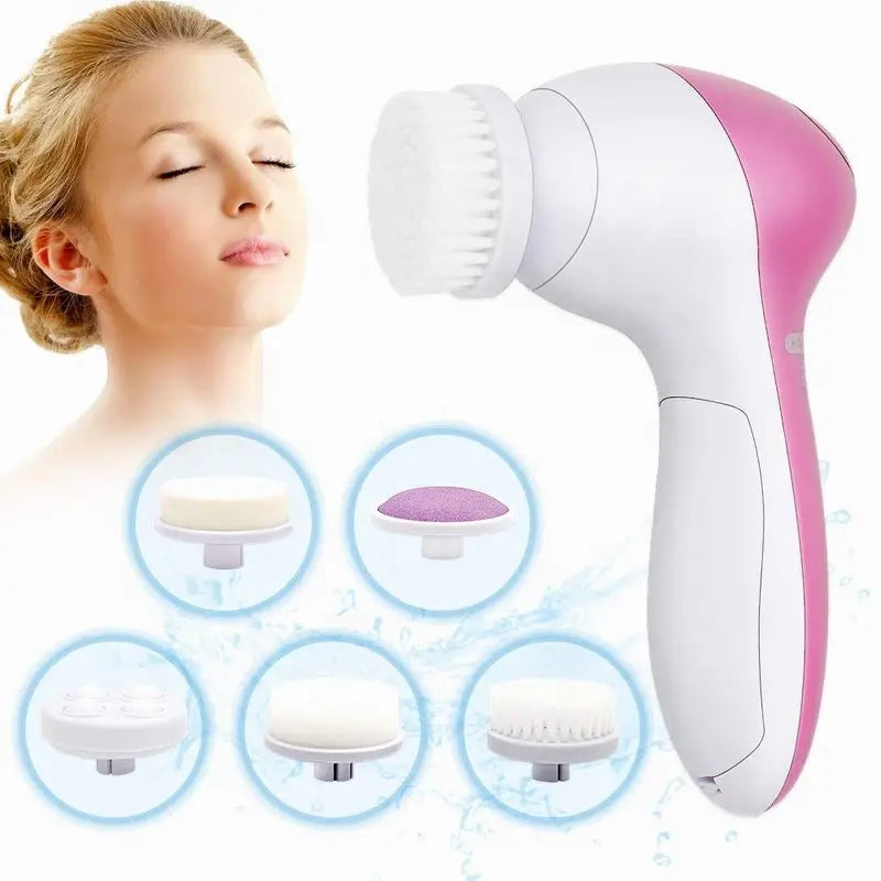 Electric Facial Cleanser & Massager – 5-in-1 Blackhead Removal & Skin Care Brush System